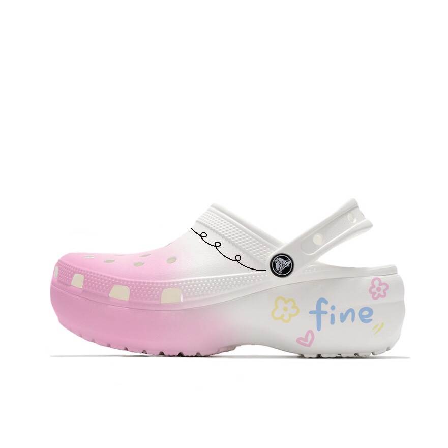 Crocs Classic Platform Clog Datura Pink, Beach Girlish Campus Style EVA Niche Clogs Unisex Pink White