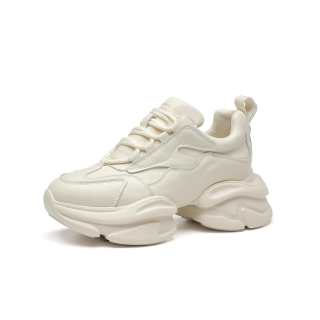 BANGQIAO Cow Leather Abrasion Resistant Abrasion Resistant Low top Chunky Sneakers Women's White