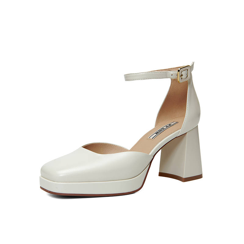 PT'SON Sheepskin Chunky Heel High Heels Women's