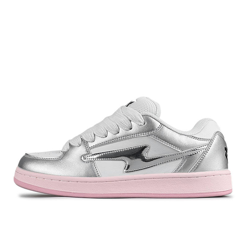 LuzaoT SUPER DRAG Lightning Puffy Shoes Slip Resistant Slip Resistant Low top Skateboard Shoes Women's Silver Pink