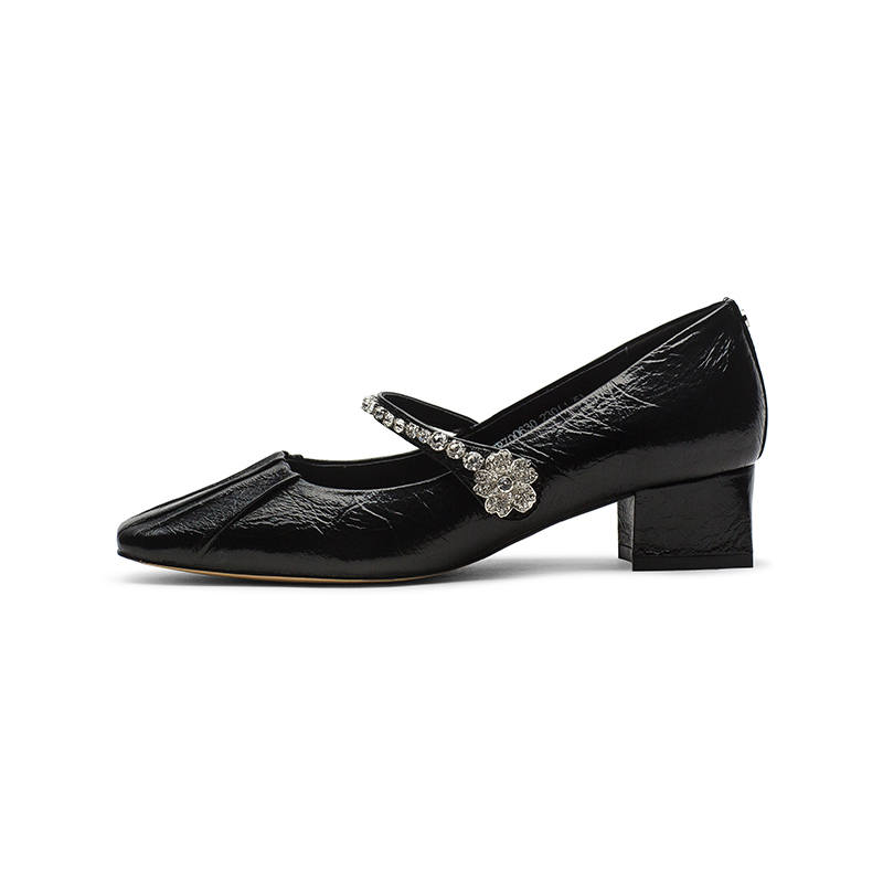 Coup De Foudre Cow Leather Chunky Heel Mary Jane Shoes 4cm Women's