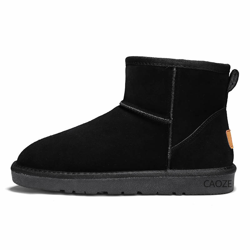 CAOZE Cow Split Leather Thermal Thickened And Fleece Lined Short Snow Boots Unisex