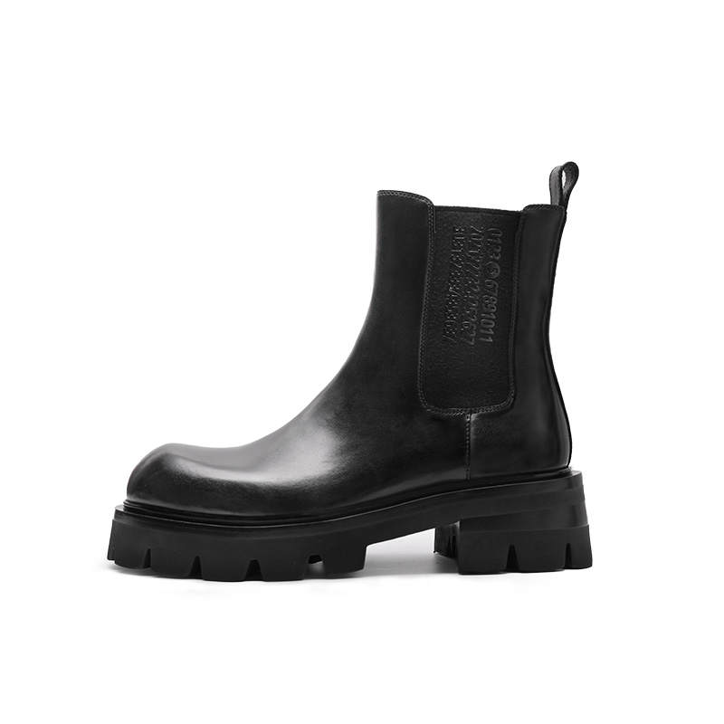 Viplander Top Grain Cow Leather Minimalist Fashion Short Chelsea Boots Men's Black