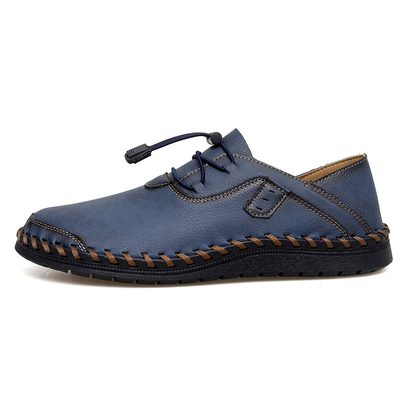 WENNAI Top Grain Cow Leather Casual Shoes Men's Blue