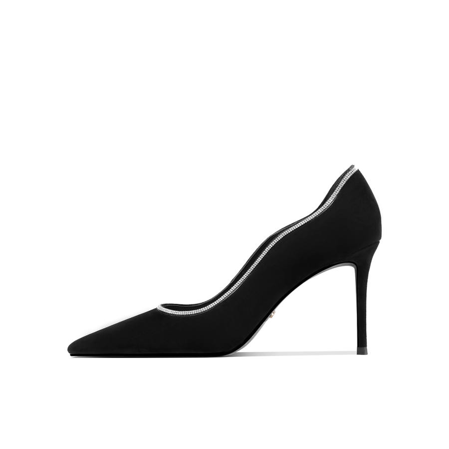 Shesrim Sheepskin Slim Heel High Heels 8.5cm Women's Black