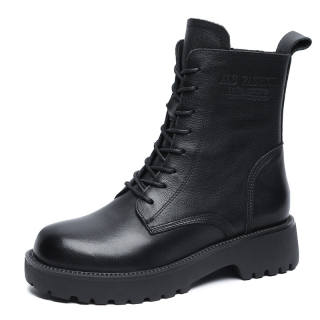 Devanro Top Grain Cow Leather Combat Boots 4.5cm Women's