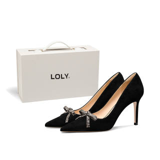 LOLY Sheep Suede Slim Heel High Heels Women's Black