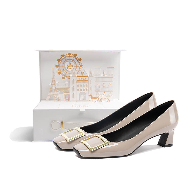 VVKI Chunky Heel High Heels 4.5cm Women's Gray