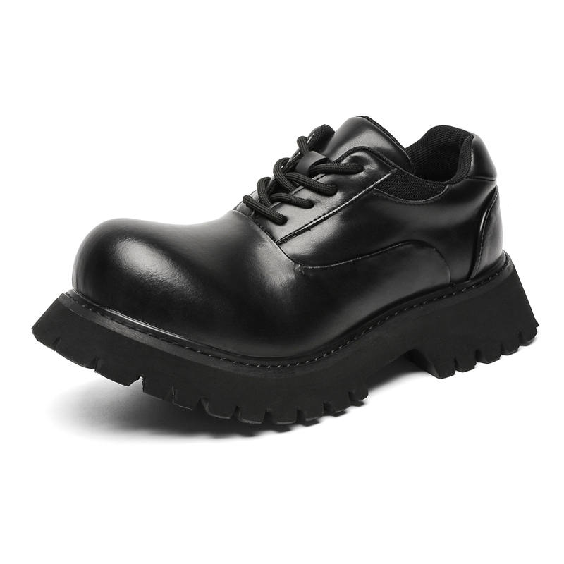 GONGNIULEITING Derby Shoes Cow Split Leather Casual Shoes Men's Black