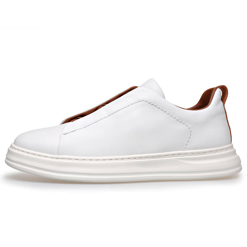 PT'SON Cow Leather Low top Skateboard Shoes Men's White