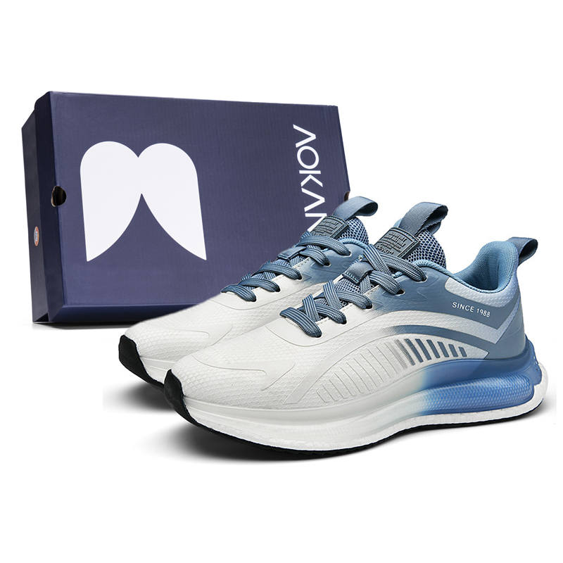 AOKANG Breathable Low top Popcorn Casual Running Shoes Men's White Blue