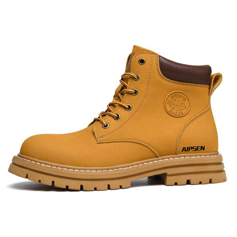 AIPSEN AIPSEN Cow Split Leather Short Combat Boots Unisex Matte Yellow