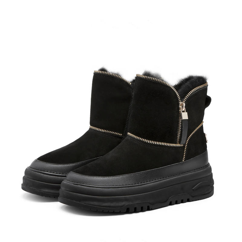 XUANBAHUI Cow Suede Thermal Waterproof Abrasion Resistant Height Increasing Slip Resistant Coverage Short Snow Boots