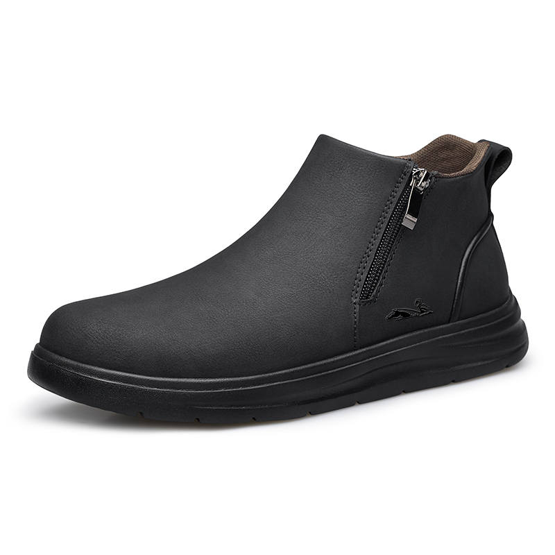 YINGLUNQISHI Top Grain Cow Leather Ankle Boots Men's Black