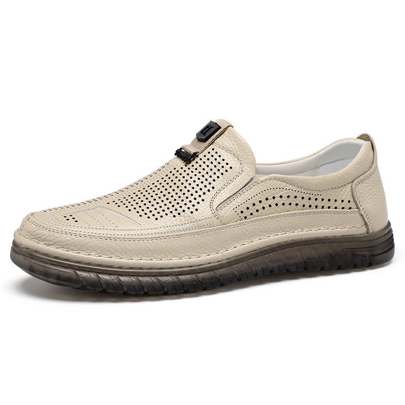 Tonlion Casual Leather Shoes Men's Low Top Ecru/Khaki