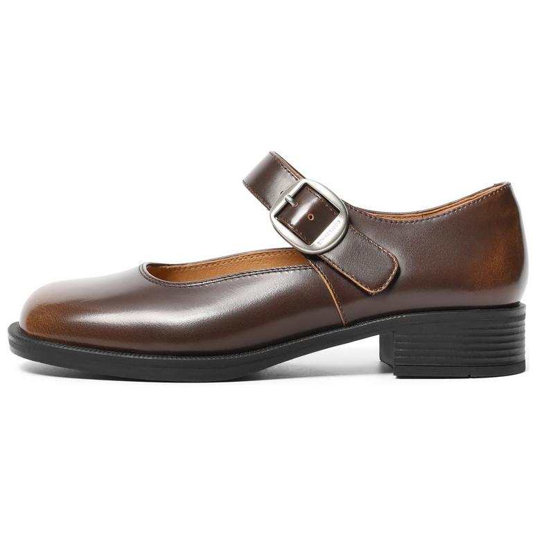 BELLE Cow Leather Block Heel Mary Jane Shoes 3cm Women's