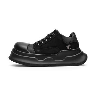 JUMP&FISH Cow Split Leather Low top Skateboard Shoes Men's Black
