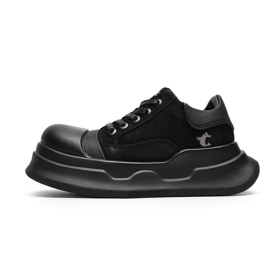 JUMP&FISH Cow Split Leather Low top Skateboard Shoes Men's Black