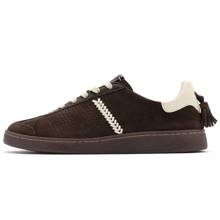 FOOT INDUSTRY Cow Leather Breathable Low top Skateboard Shoes Unisex Dark Brown