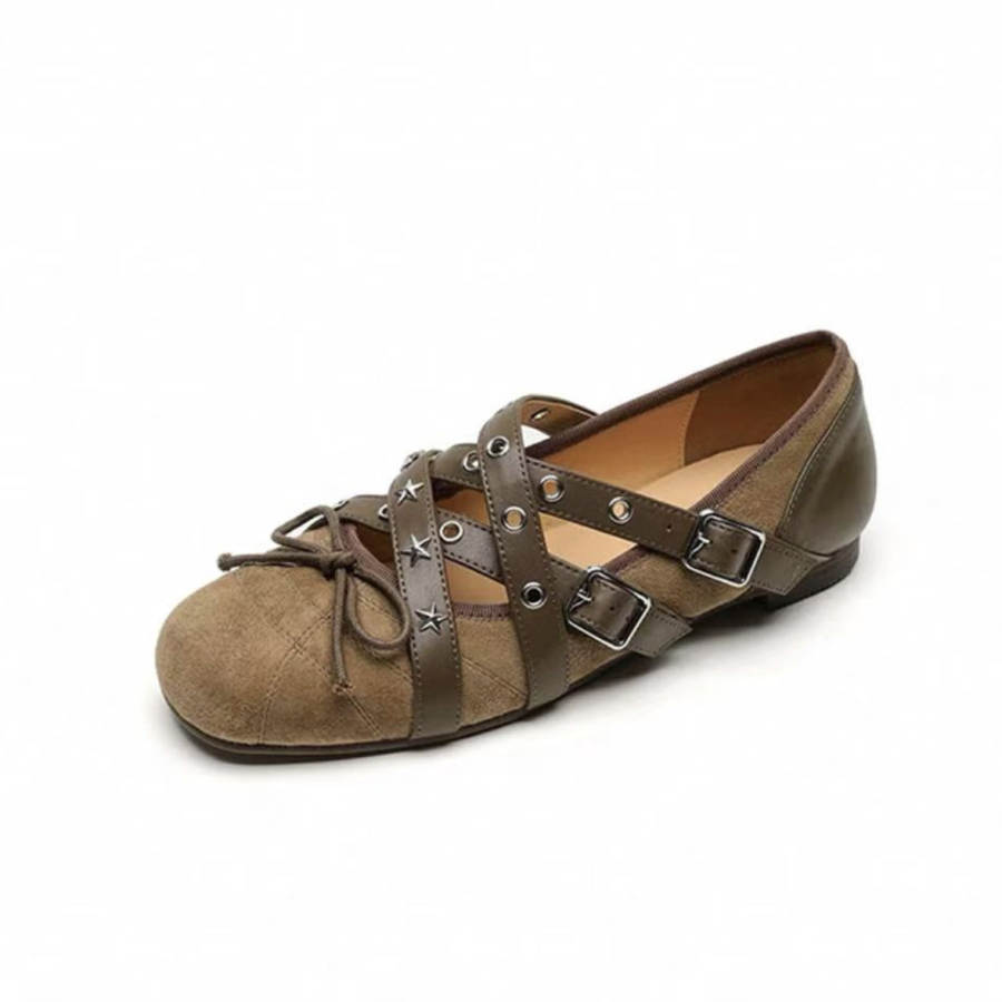 YIYA Microfiber Leather Flat Mary Jane Shoes Women's Brown
