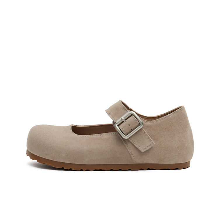 MASOOMAKE Cow Suede Flat Mary Jane Shoes Women's