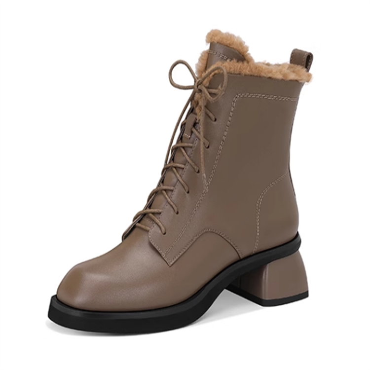JESSICA SOPHIA Leather Short Combat Boots 4cm Women's