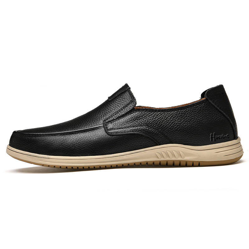 HAOXING Top Grain Cow Leather Casual Shoes Men's Black
