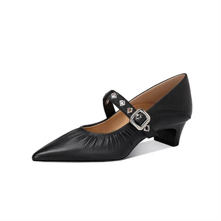 JESSICA SOPHIA Sheepskin Chunky Heel Mary Jane Shoes Women's