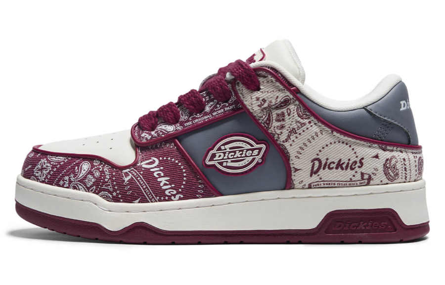 Dickies Versatile American Trendy Vintage Paisley Breathable Abrasion Resistant Skateboard Shoes Men's White Red
