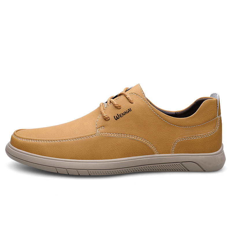 WENNAI Top Grain Cow Leather Casual Shoes Men's Yellow Brown