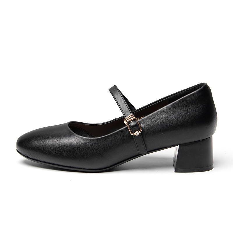 AOKANG Cow Leather Chunky Heel Mary Jane Shoes 4.2cm Women's