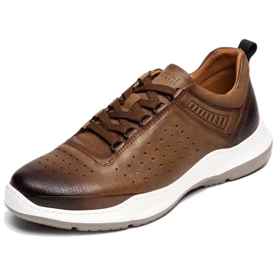 Satchi Top Grain Cow Leather Slip Resistant Abrasion Resistant Low top Casual Shoes Men's Brown