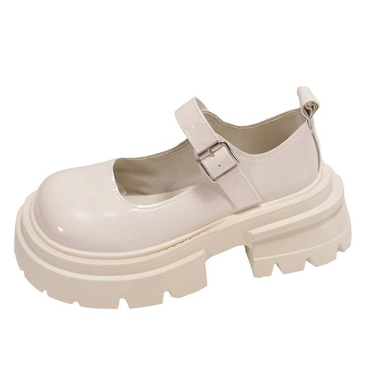 Alxnan Chunky Heel Mary Jane Shoes Women's Ecru