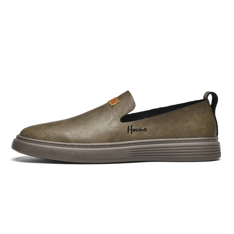 HAOXING Microfiber Leather Casual Shoes Men's Khaki