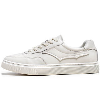 NIANZOUSUO Cow Split Leather Breathable And Wear resistant Low top Skateboard Shoes Men's White