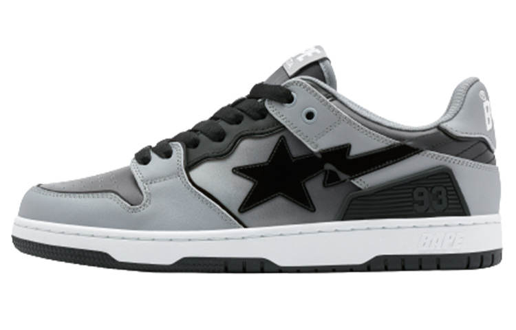 A BATHING APE SK8 STA Leather Stylish Skateboarding Shoes Men's Black White Gray