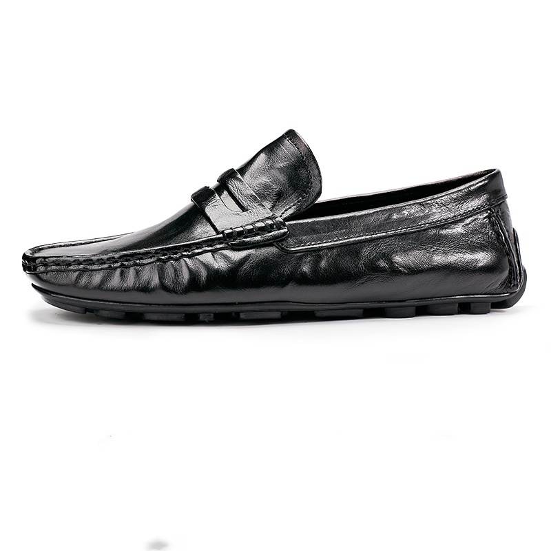 Brounvanm Top Grain Cow Leather Gommino Loafers Men's Black