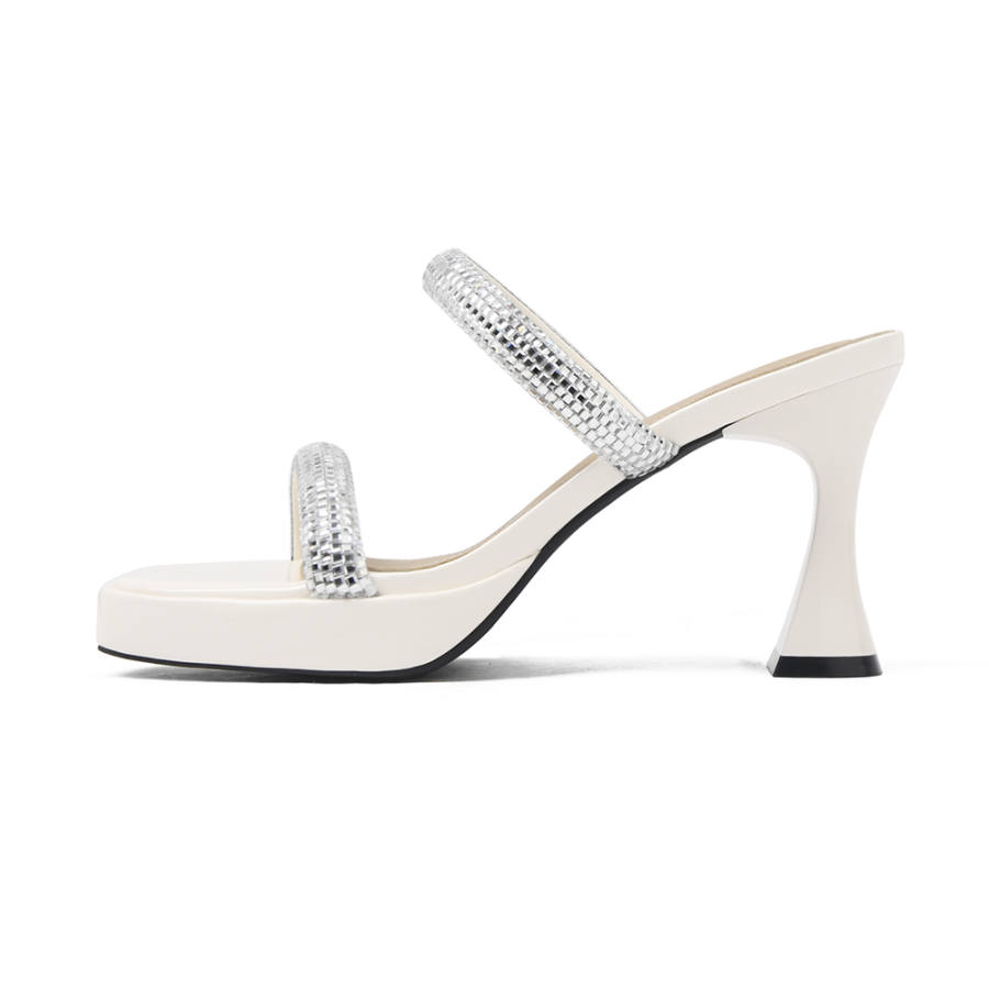 CAMEIDO Rhinestone Slip Resistant Slide Slippers Women's Ecru