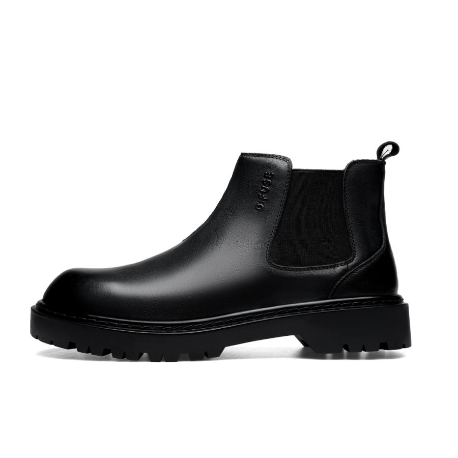 D:FUSE SCANDINAVIA D FUSE SCANDINAVIA British Style Fleece Lined, Trendy Versatile Short Chelsea Boots Men's Black