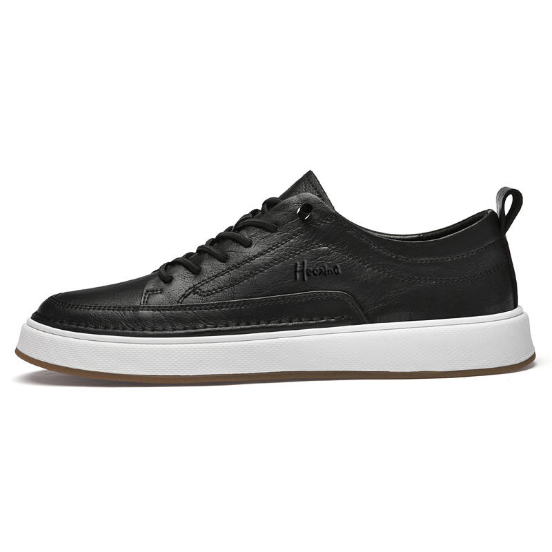 HAOXING Cow Split Leather Cushioning Abrasion Resistant Waterproof Low top Skateboard Shoes Men's Black