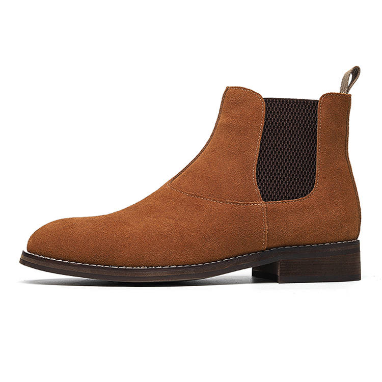 GZZ Cow Suede Short Chelsea Boots Men's Brown