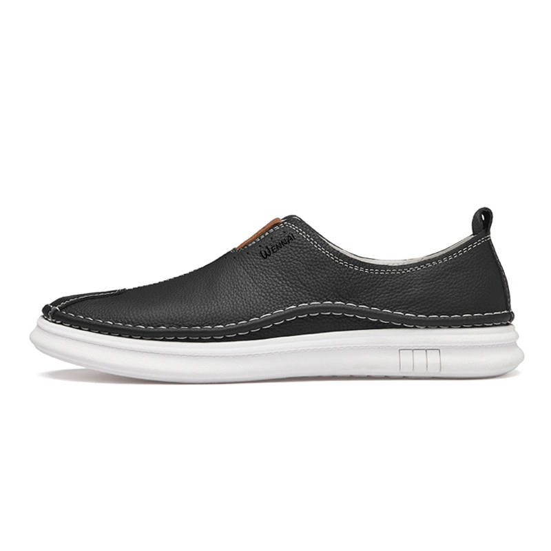 WENNAI Top Grain Cow Leather Casual Shoes Men's Black
