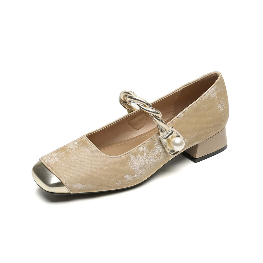 QITUMAUL Satin Chunky Heel Mary Jane Shoes Women's