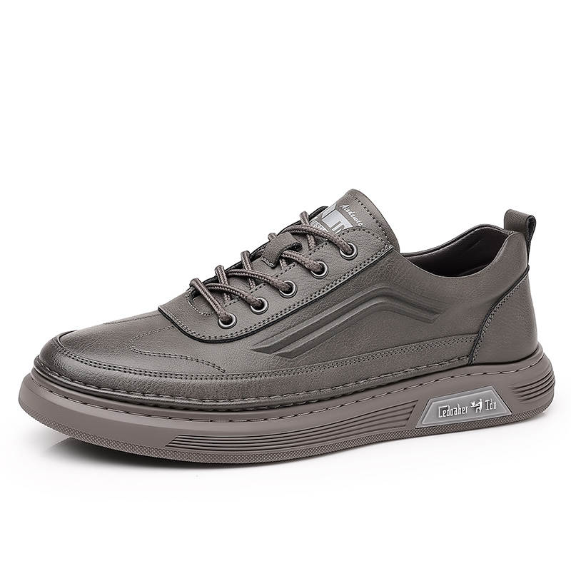 YINGLUNQISHI Top Grain Cow Leather Low top Skateboard Shoes Men's Brown
