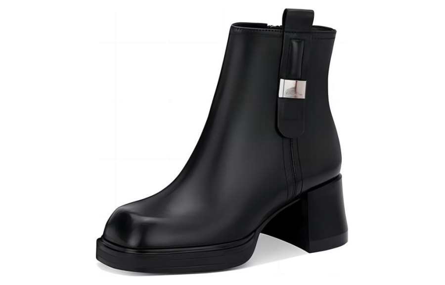 JESSICA SOPHIA Top Grain Cow Leather Ankle Boots 5.5cm Women's