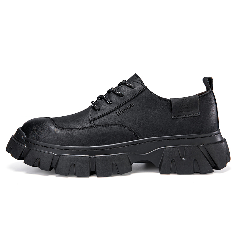 WENNAI Top Grain Cow Leather Casual Shoes Men's Black