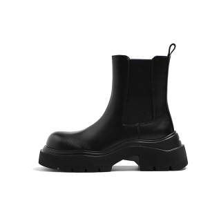 MIS. DANNY Cow Split Leather Short Combat Boots 3cm Women's Black
