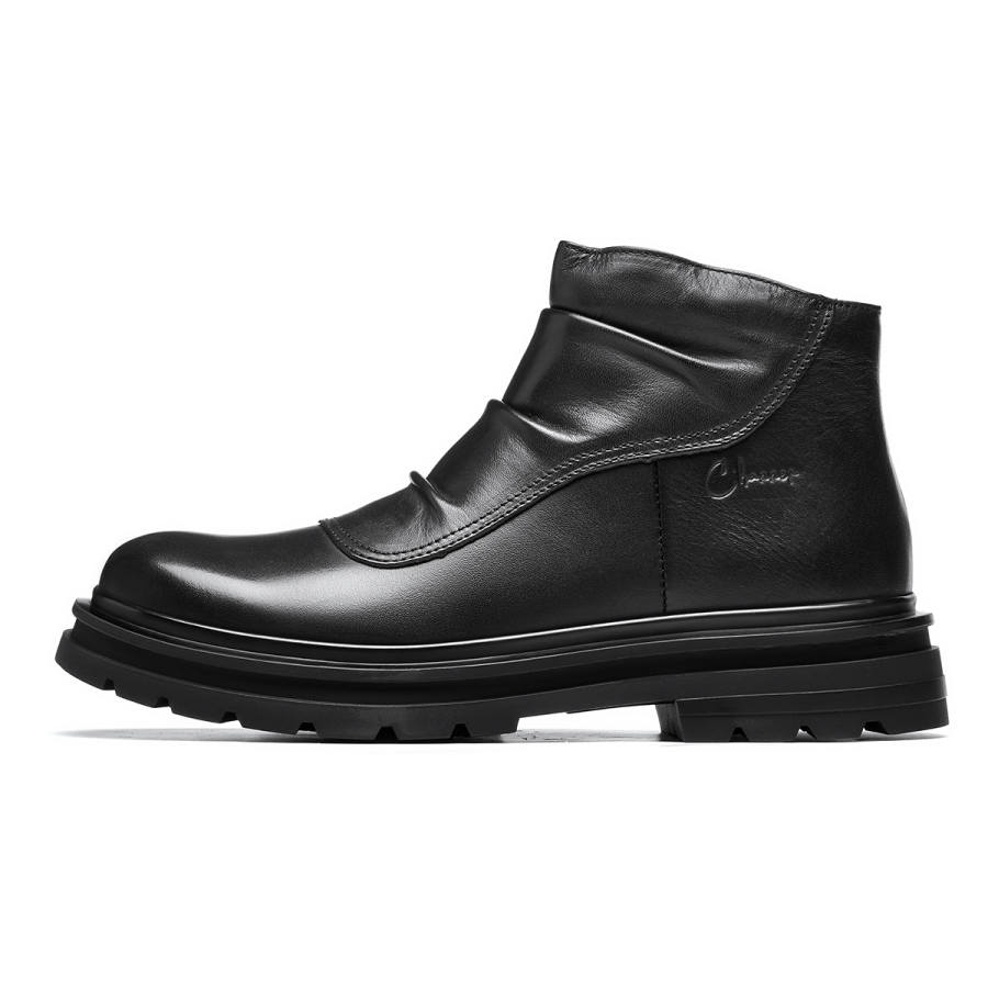C°BANNER Cow Leather Fleece Lined, Commute Fashion British Style Ankle Boots Men's Black