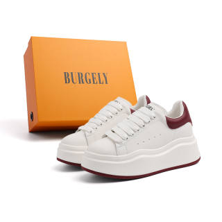 BURGELY Cow Leather Low top Skateboard Shoes Women's Beige Burgundy