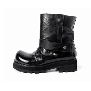 HUANXIANGZHE High Top Cow Leather Combat Boots Unisex Black